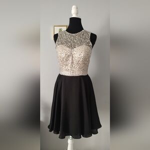 Stunning Black and Cream Embellished Prom Dress